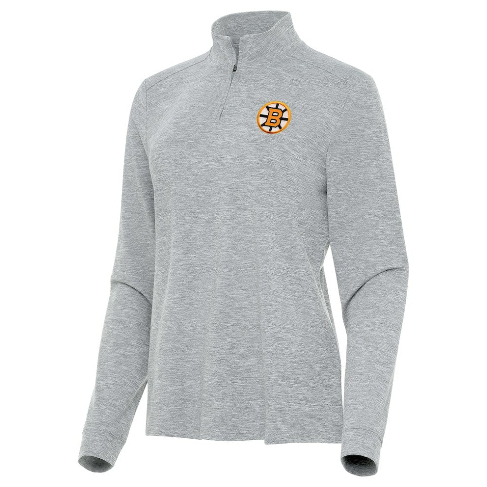 Boston Bruins Antigua Mentor Long Sleeve Quarter-Zip Mock Polo - Heather Gray | US 203361920