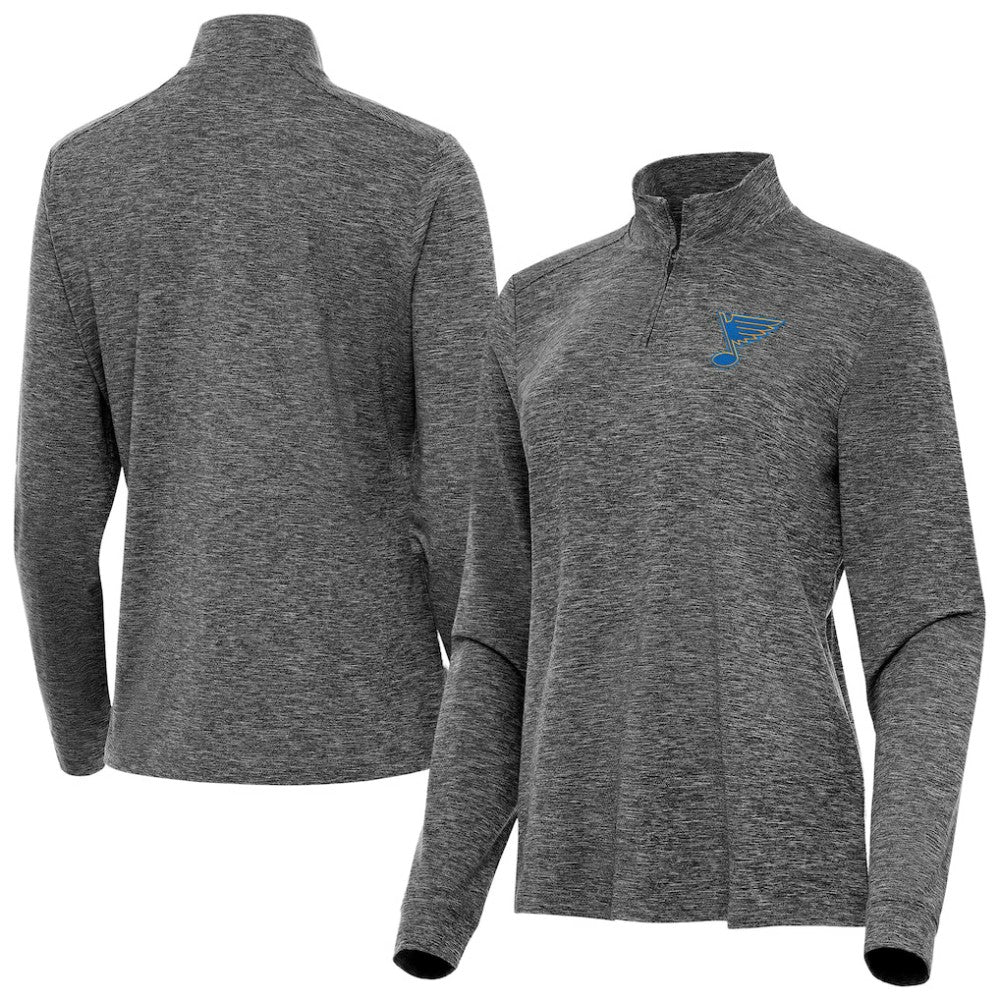 St. Louis Blues Antigua Mentor Long Sleeve Quarter-Zip Mock Polo - Heather Black | US 203361921
