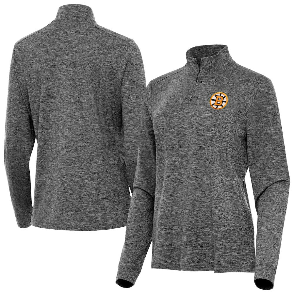 Boston Bruins Antigua Mentor Long Sleeve Quarter-Zip Mock Polo - Heather Black | US 203361923