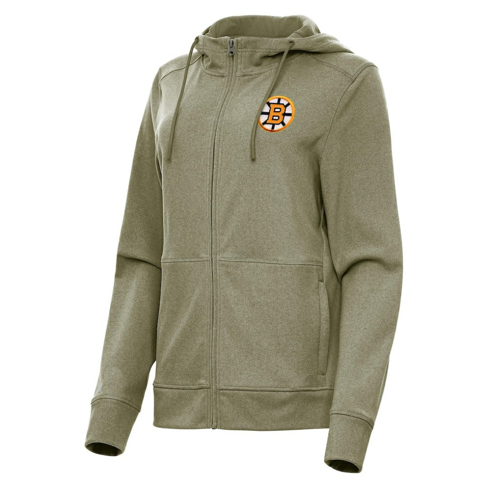 Boston Bruins Antigua Women's Seeker Full-Zip Hoodie - Olive | US 203361936