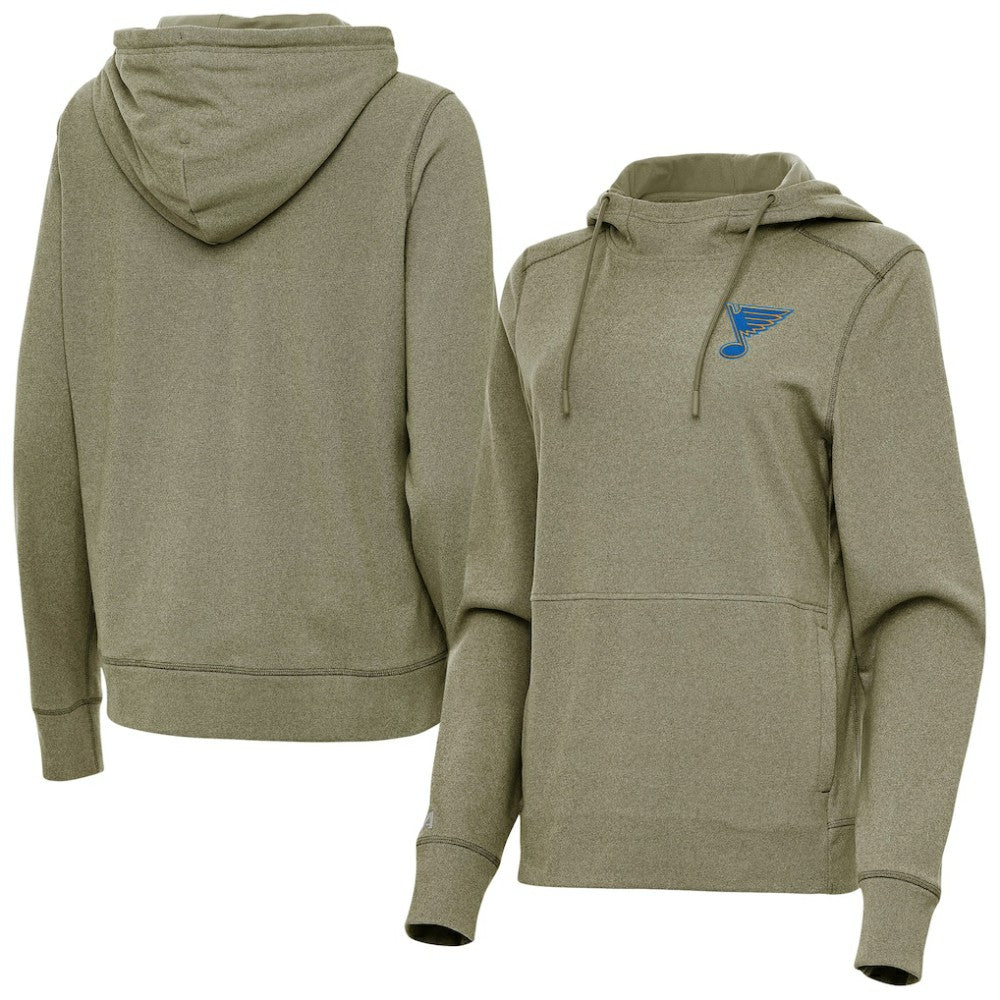 St. Louis Blues Antigua Women's Justice Pullover Hoodie - Olive | US 203361940