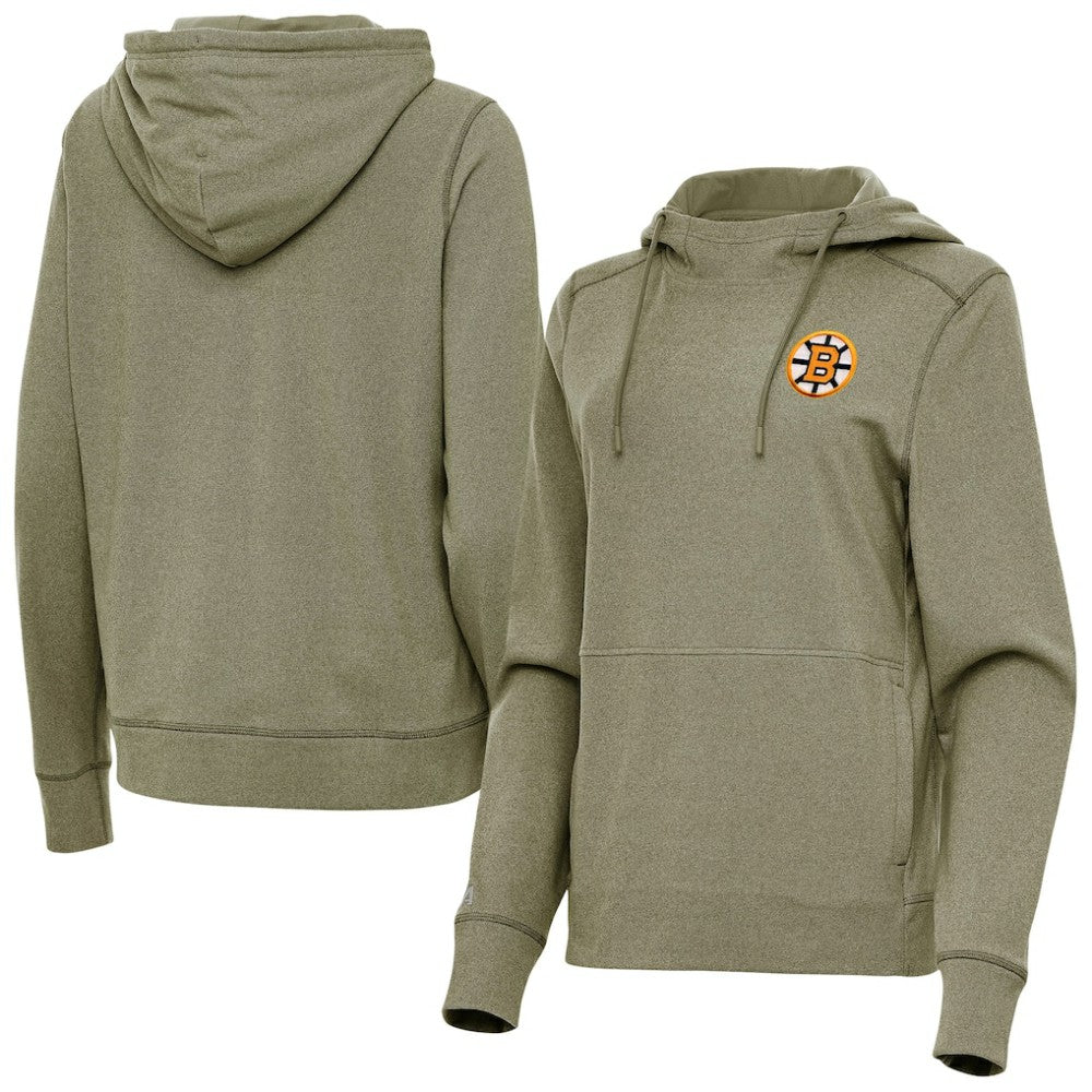 Boston Bruins Antigua Women's Justice Pullover Hoodie - Olive | US 203361941