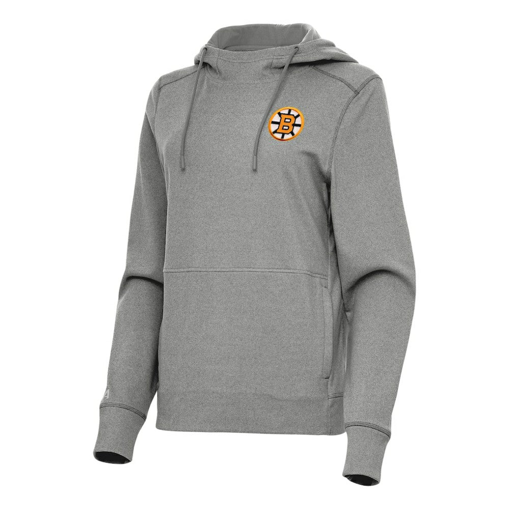 Boston Bruins Antigua Women's Justice Pullover Hoodie - Heather Black | US 203361942