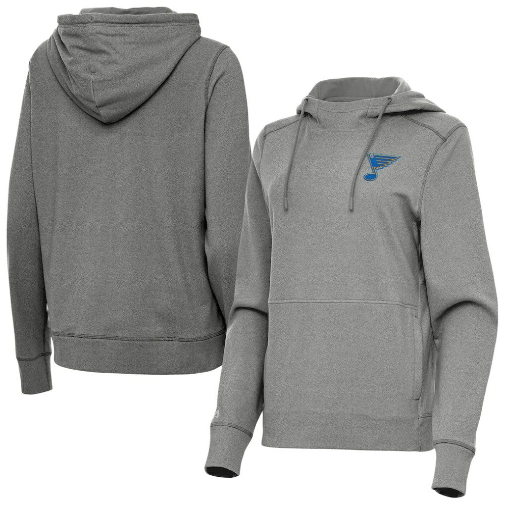 St. Louis Blues Antigua Women's Justice Pullover Hoodie - Heather Black | US 203361943