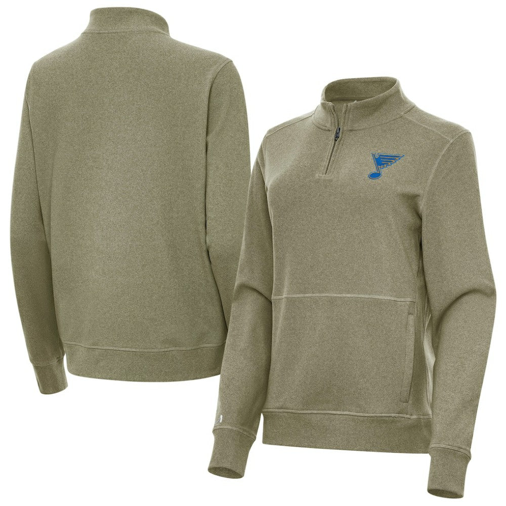 St. Louis Blues Antigua Women's Crush Quarter-Zip Pullover - Olive | US 203361945