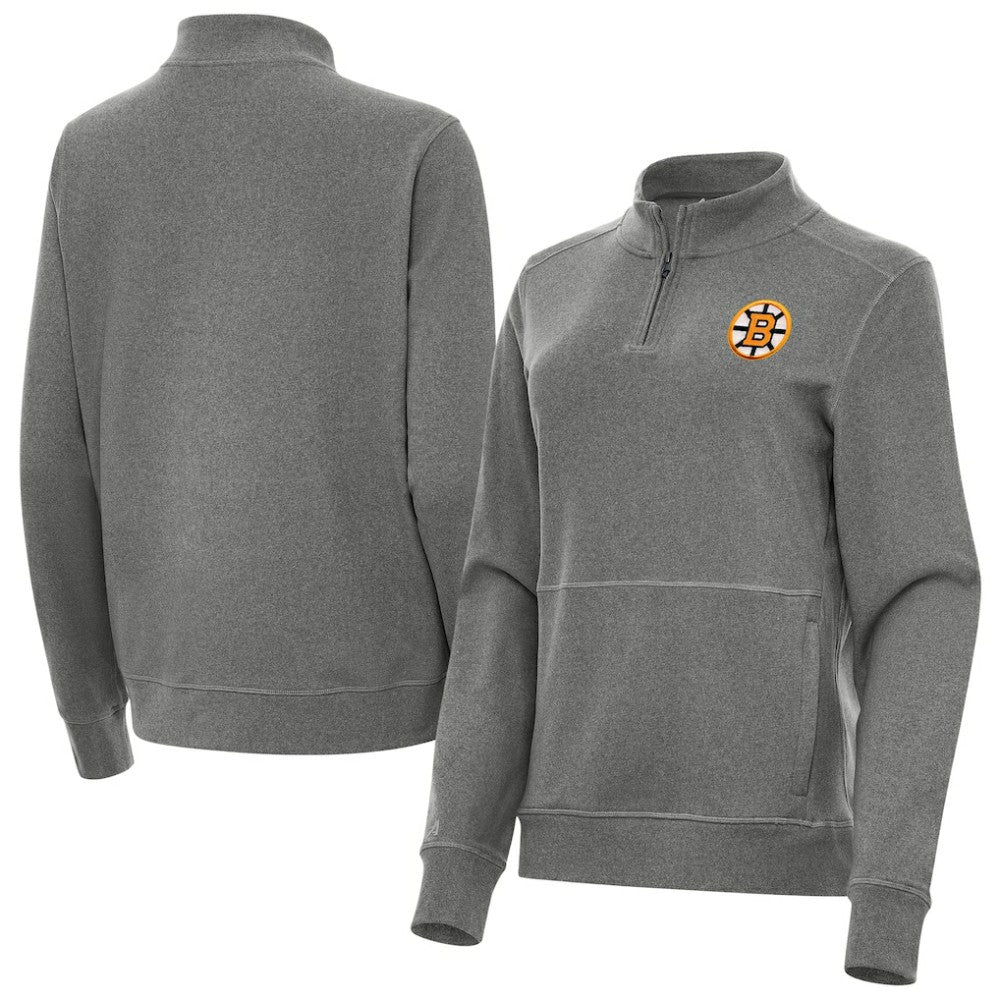 Boston Bruins Antigua Women's Crush Quarter-Zip Pullover - Heather Black | US 203361948