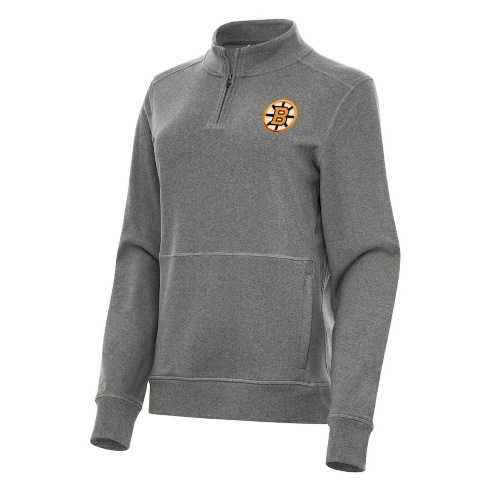 Boston Bruins Antigua Women's Crush Quarter-Zip Pullover - Heather Black | US 203361948