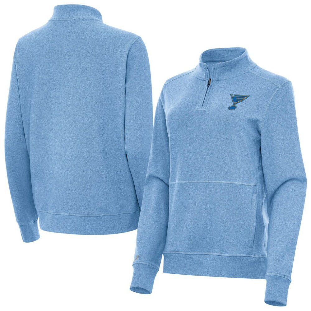 St. Louis Blues Antigua Women's Crush Quarter-Zip Pullover - Heather Blue | US 203361950