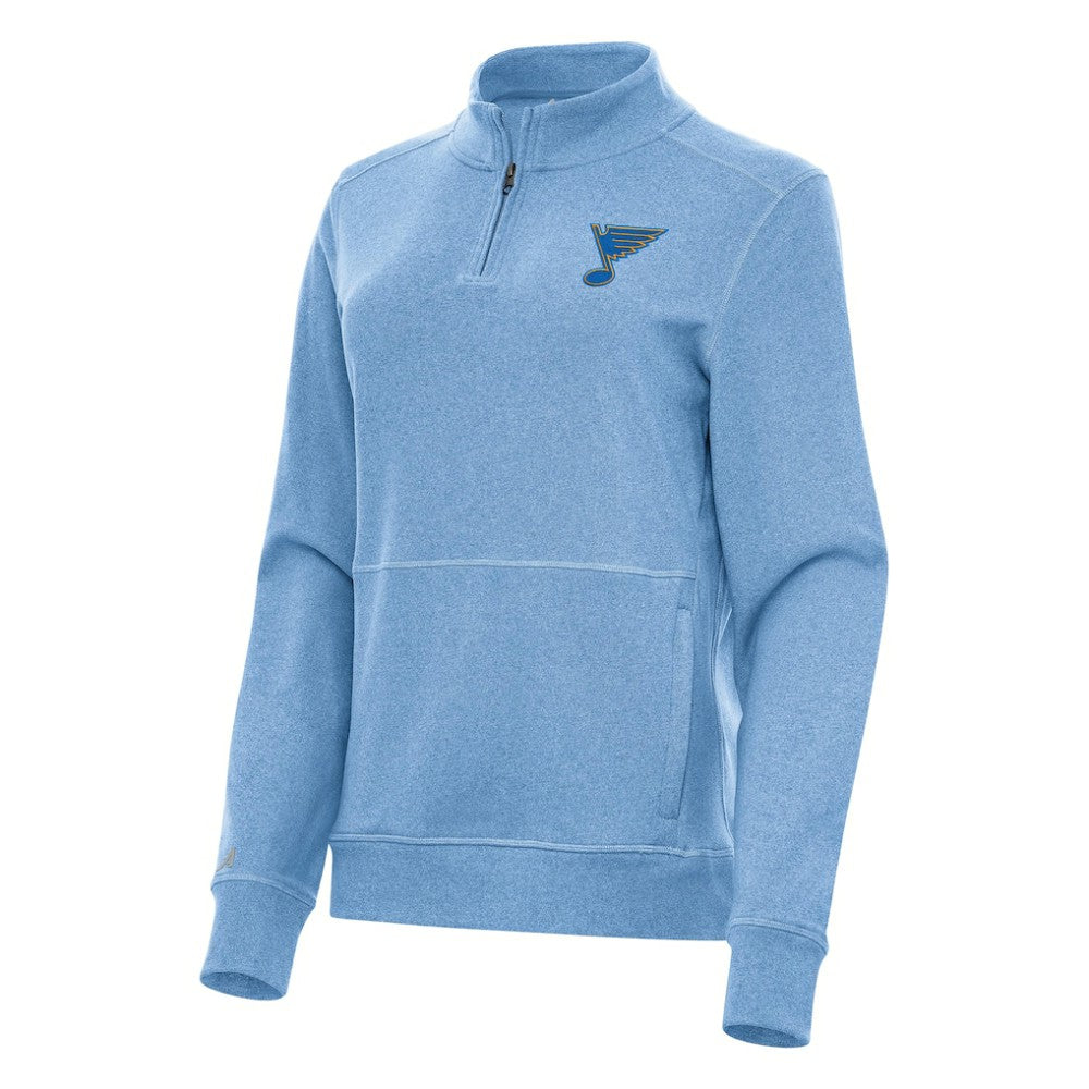 St. Louis Blues Antigua Women's Crush Quarter-Zip Pullover - Heather Blue | US 203361950