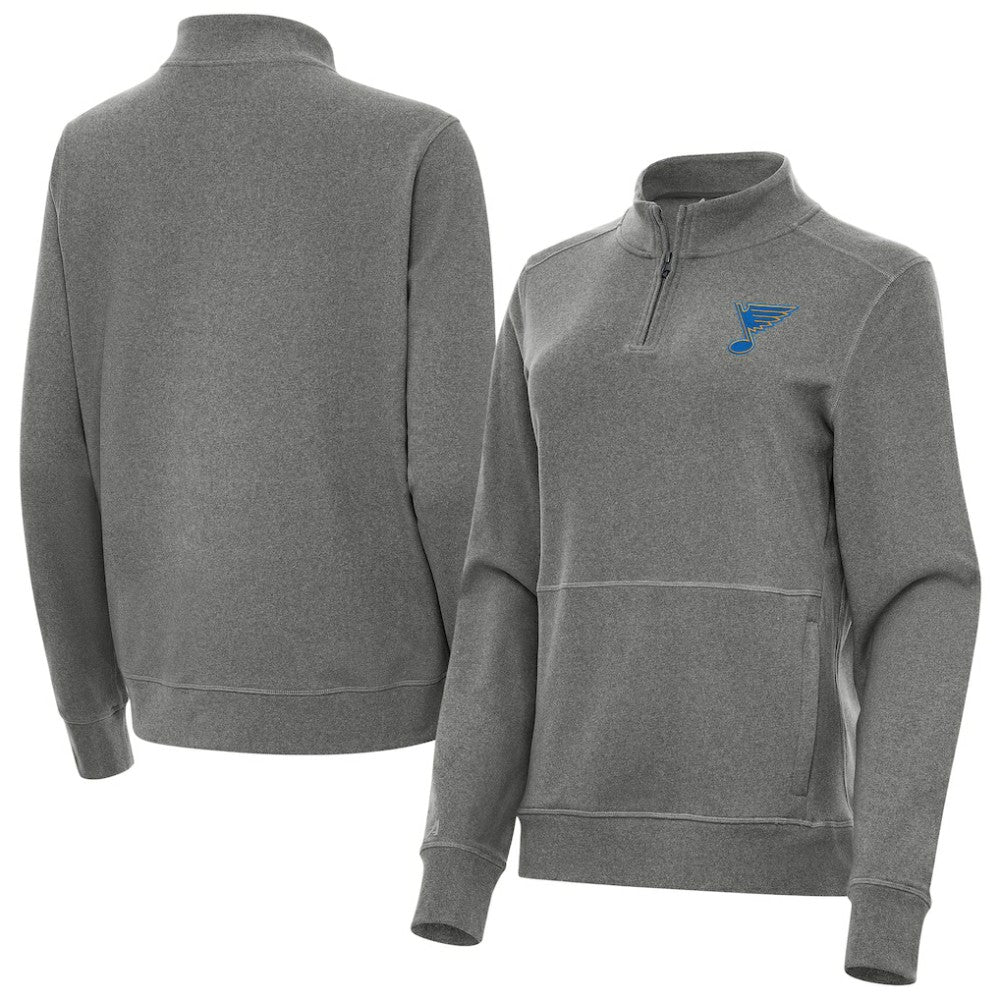 St. Louis Blues Antigua Women's Crush Quarter-Zip Pullover - Heather Black | US 203361951