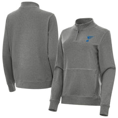 St. Louis Blues Antigua Women's Crush Quarter-Zip Pullover - Heather Black | US 203361951