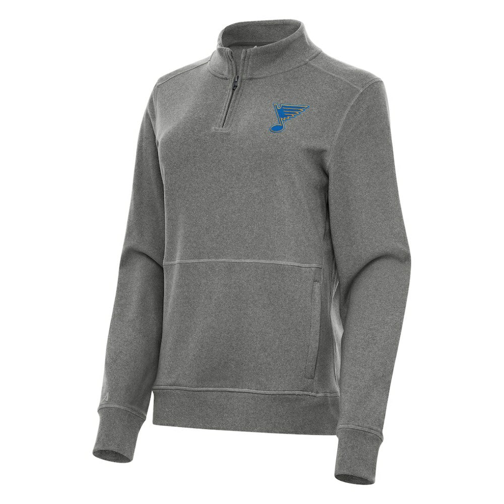 St. Louis Blues Antigua Women's Crush Quarter-Zip Pullover - Heather Black | US 203361951
