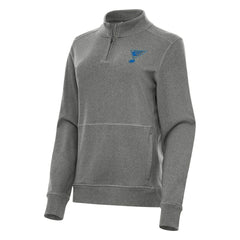 St. Louis Blues Antigua Women's Crush Quarter-Zip Pullover - Heather Black | US 203361951
