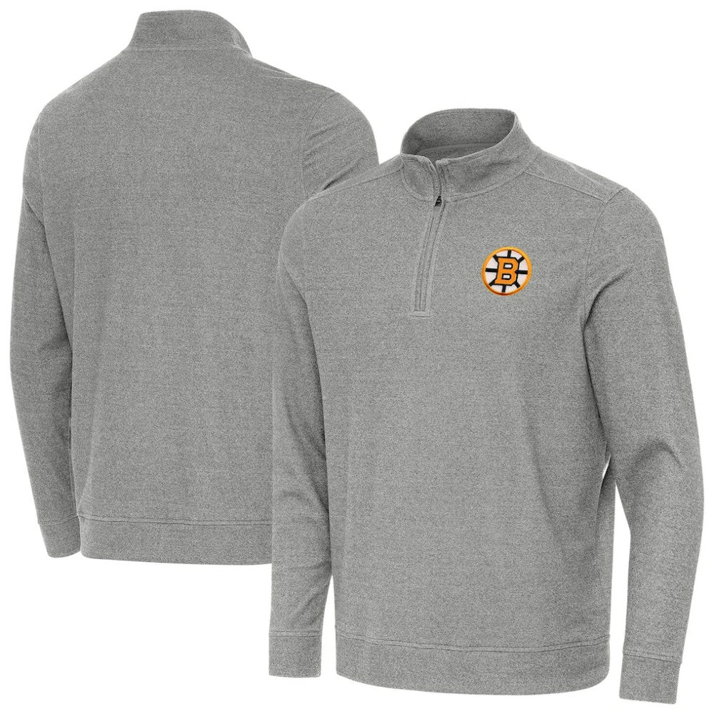 Boston Bruins Antigua Subtle Quarter-Zip Sweatshirt - Heather Black | US 203361975
