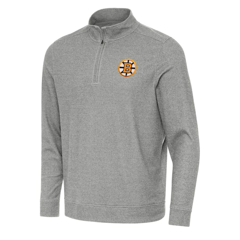 Boston Bruins Antigua Subtle Quarter-Zip Sweatshirt - Heather Black | US 203361975