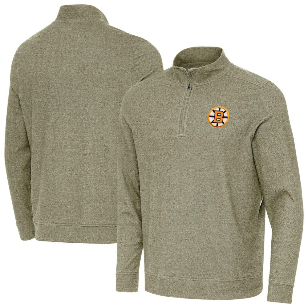 Boston Bruins Antigua Subtle Quarter-Zip Sweatshirt - Olive | US 203361977