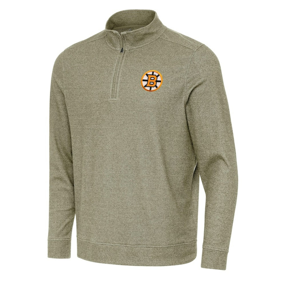 Boston Bruins Antigua Subtle Quarter-Zip Sweatshirt - Olive | US 203361977