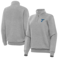 St. Louis Blues Antigua Women's Victory Quarter-Zip Pullover Top - Heather Gray | US 203362009