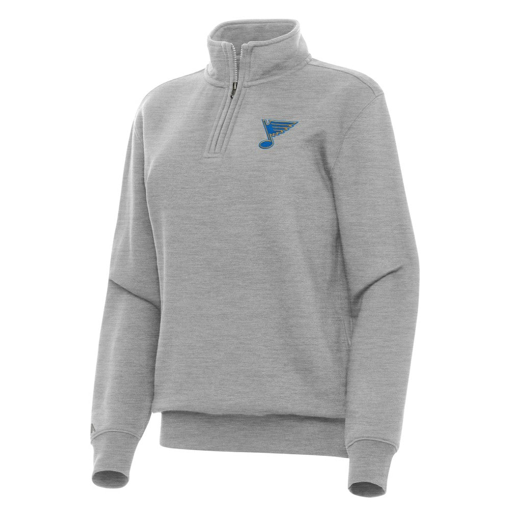 St. Louis Blues Antigua Women's Victory Quarter-Zip Pullover Top - Heather Gray | US 203362009