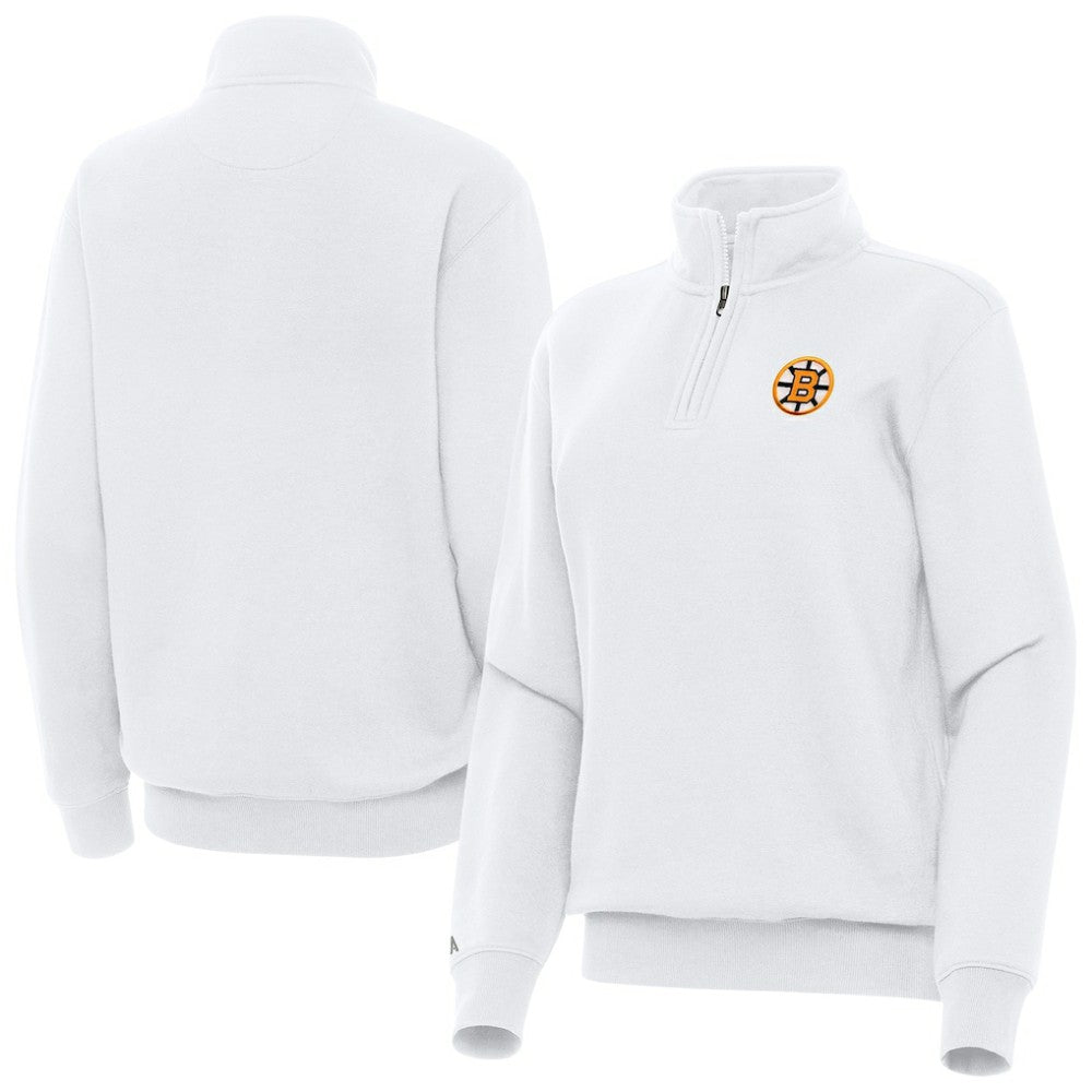 Boston Bruins Antigua Women's Victory Quarter-Zip Pullover Top - White | US 203362011