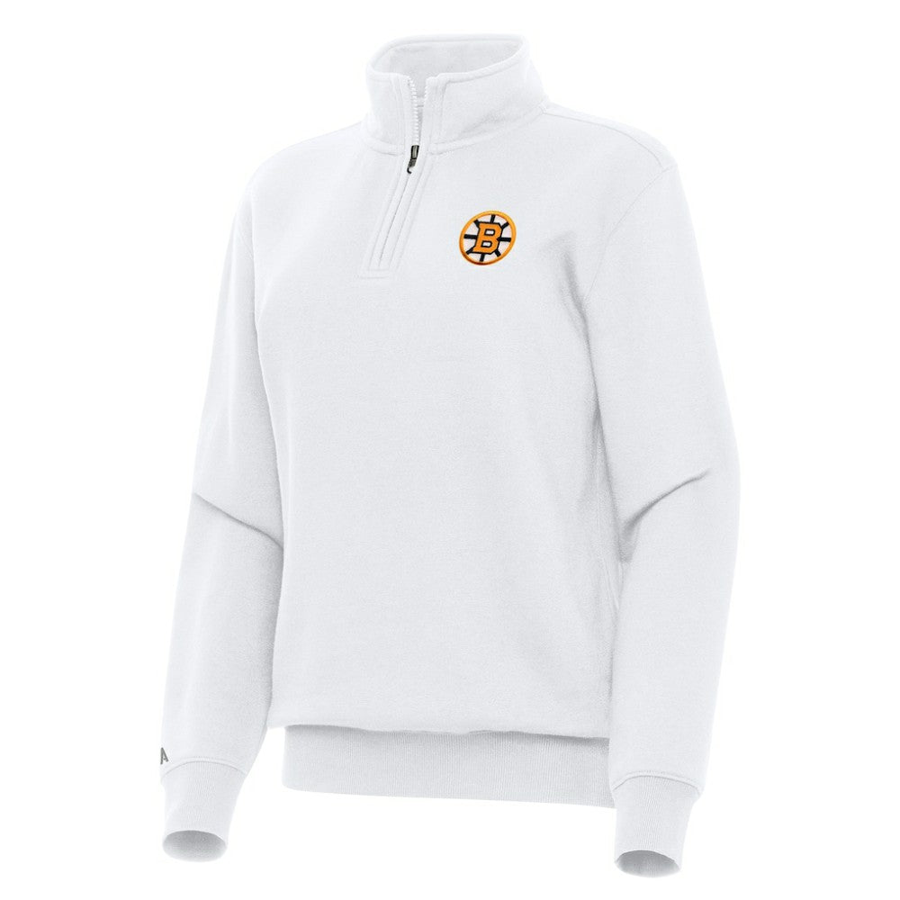 Boston Bruins Antigua Women's Victory Quarter-Zip Pullover Top - White | US 203362011