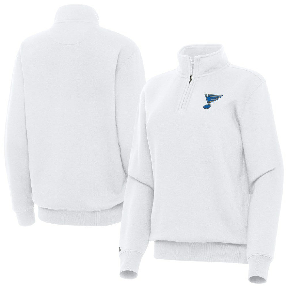St. Louis Blues Antigua Women's Victory Quarter-Zip Pullover Top - White | US 203362012