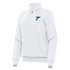 St. Louis Blues Antigua Women's Victory Quarter-Zip Pullover Top - White | US 203362012