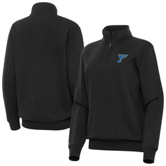 St. Louis Blues Antigua Women's Victory Quarter-Zip Pullover Top - Black | US 203362014