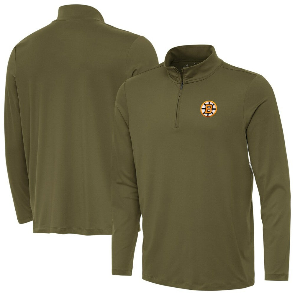 Boston Bruins Antigua Reprocess Quarter-Zip Pullover - Olive | US 203362026