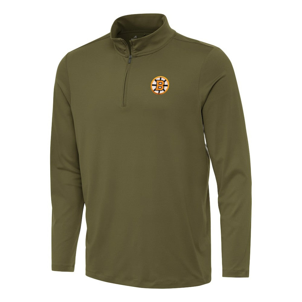 Boston Bruins Antigua Reprocess Quarter-Zip Pullover - Olive | US 203362026