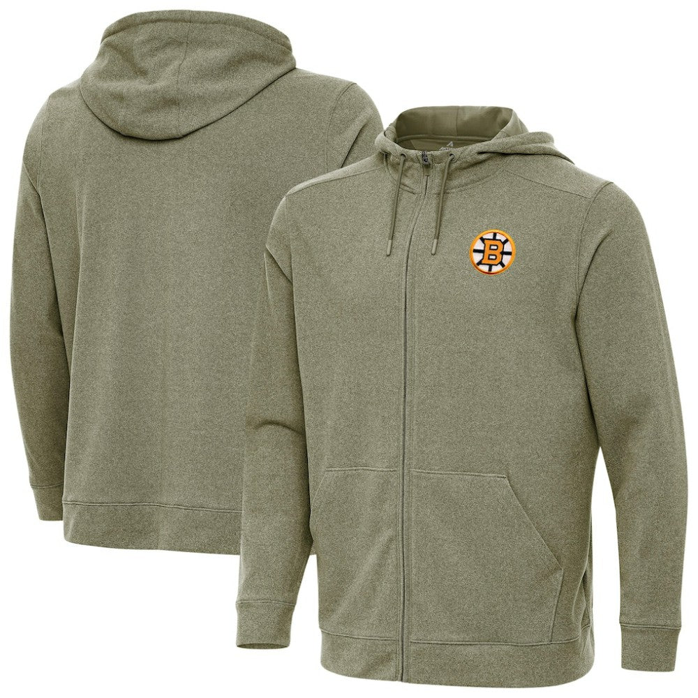Boston Bruins Antigua Effortless Full-Zip Hoodie - Olive | US 203362092