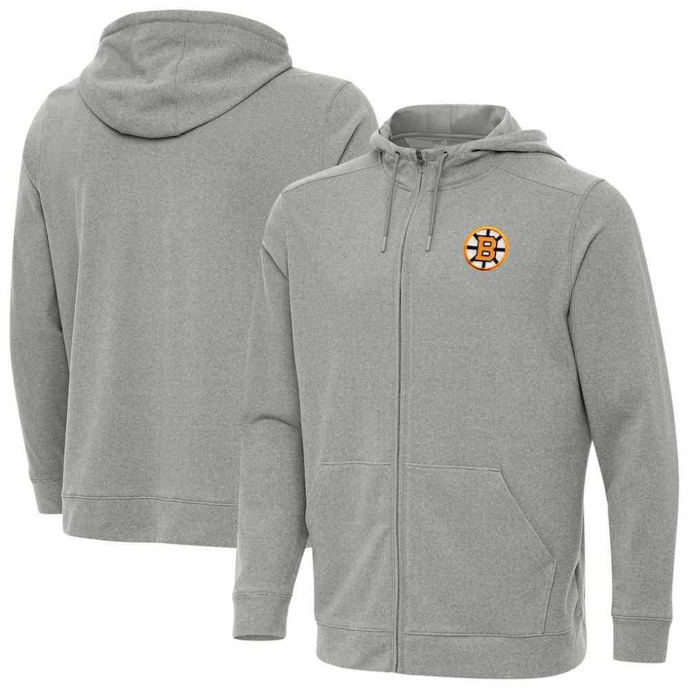 Boston Bruins Antigua Effortless Full-Zip Hoodie - Heather Gray | US 203362093