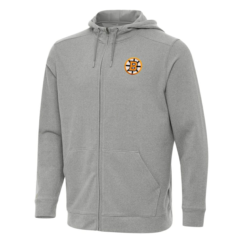 Boston Bruins Antigua Effortless Full-Zip Hoodie - Heather Gray | US 203362093