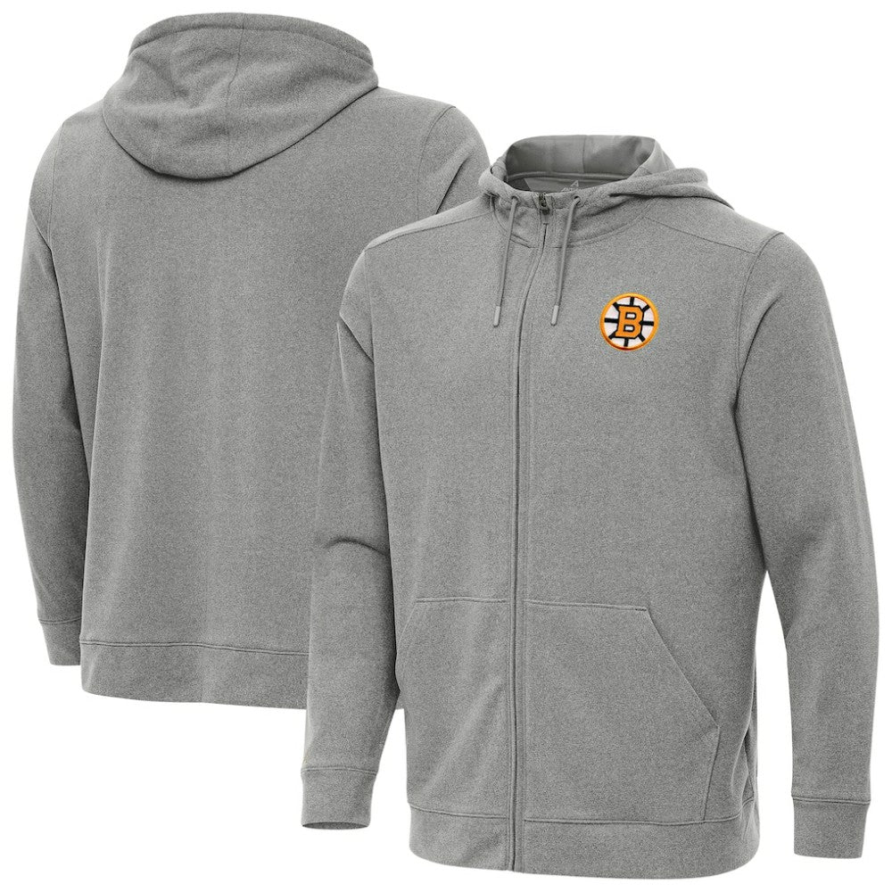 Boston Bruins Antigua Effortless Full-Zip Hoodie - Heather Black | US 203362094