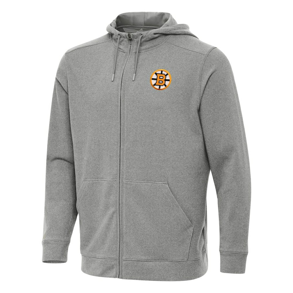 Boston Bruins Antigua Effortless Full-Zip Hoodie - Heather Black | US 203362094