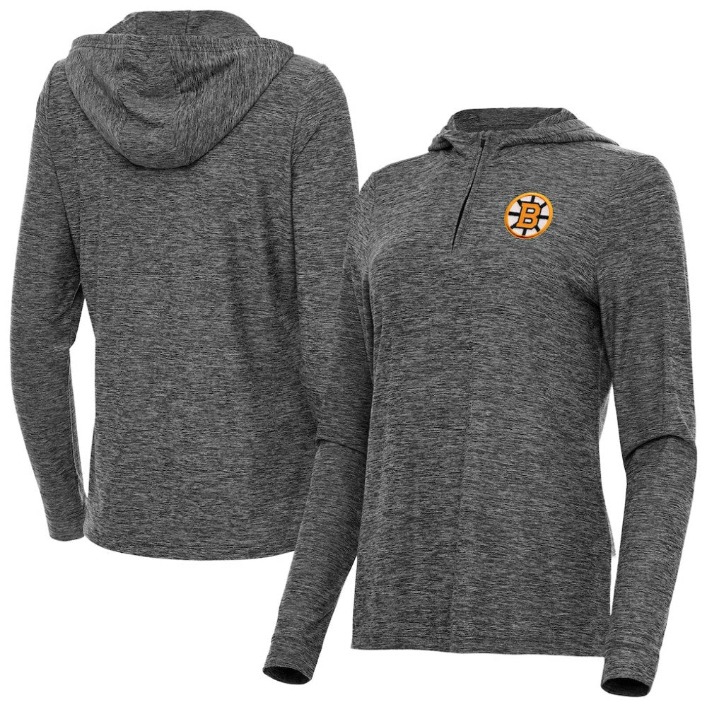 Boston Bruins Antigua Women's Daybreak Quarter-Zip Hoodie - Heather Black | US 203362119