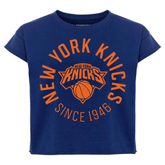 New York Knicks Sportiqe Women's Cropped Genuine Issue Collection Alana T-Shirt Navy