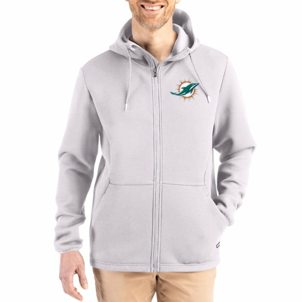 Miami Dolphins Cutter & Buck Roam Epic Comfort Recycled Full-Zip Hoodie Jacket - Gray Hoodies