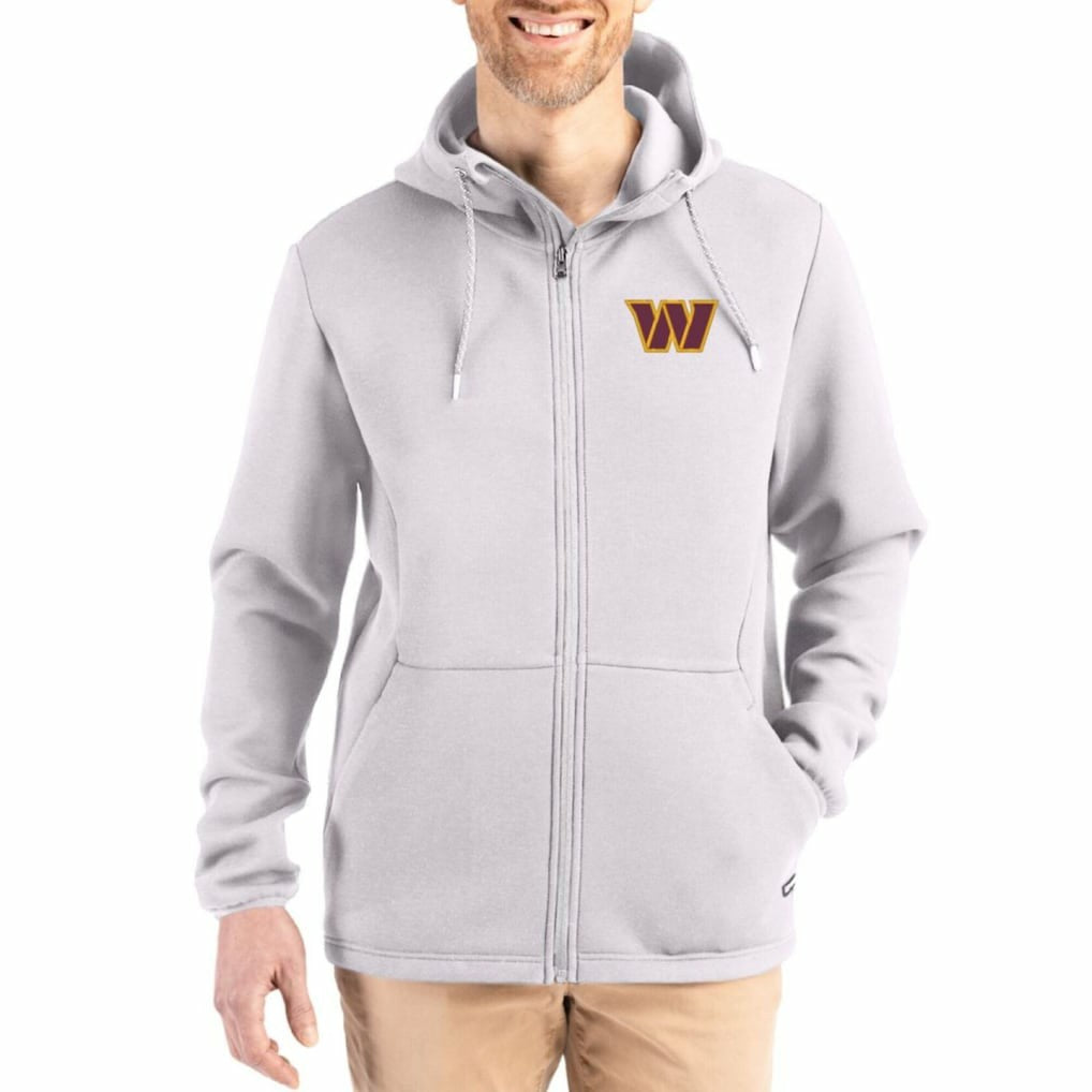 Washington Commanders Cutter & Buck Roam Epic Comfort Recycled Full-Zip Hoodie Jacket - Gray Hoodies