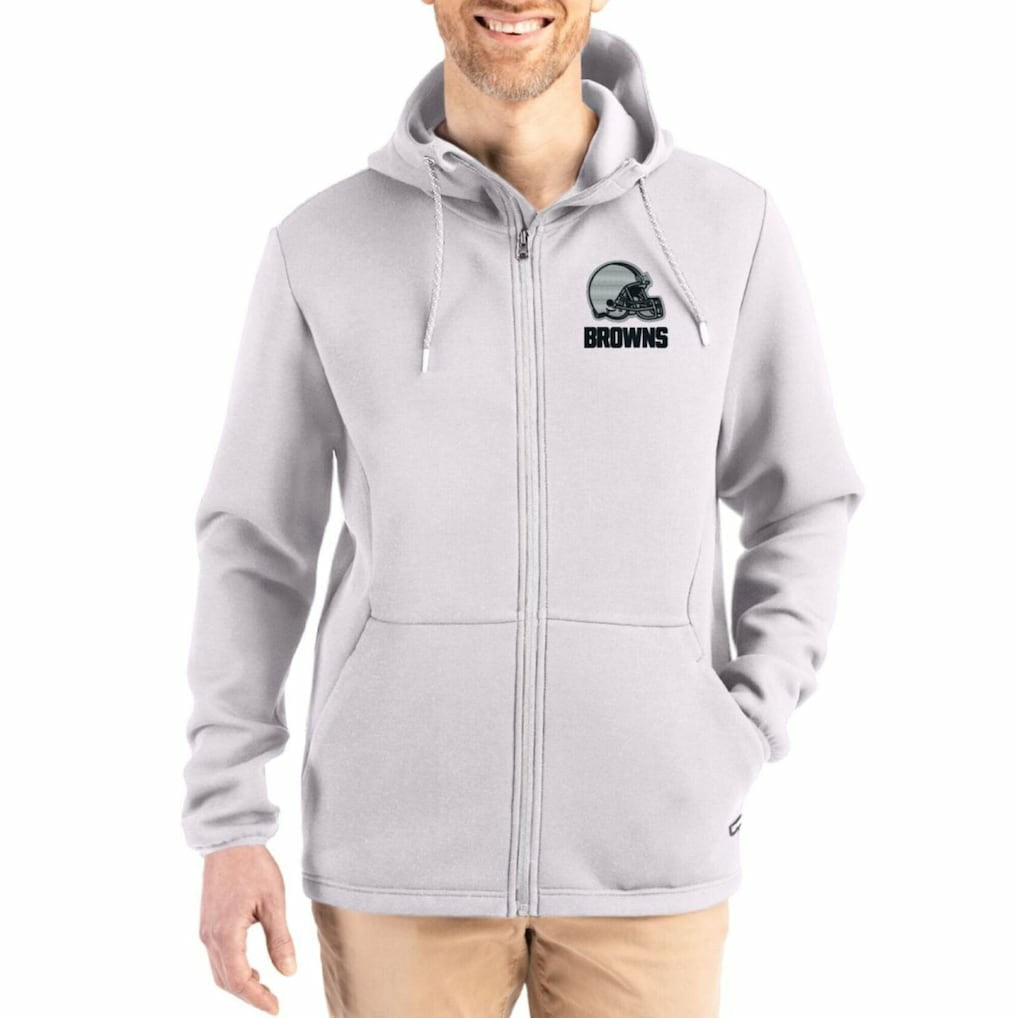 Cleveland Browns Cutter & Buck Roam Epic Comfort Recycled Full-Zip Hoodie Jacket - Gray Hoodies