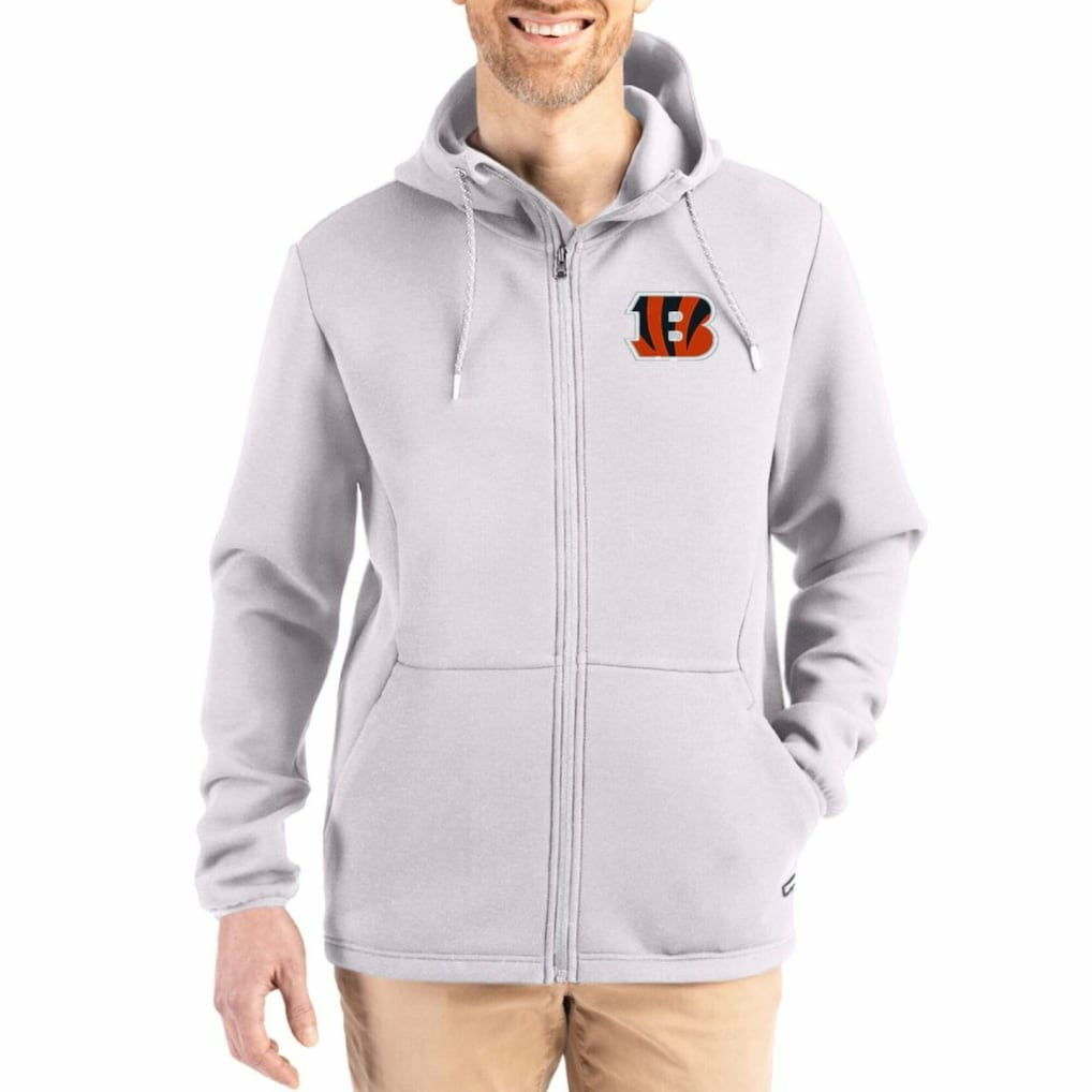 Cincinnati Bengals Cutter & Buck Roam Epic Comfort Recycled Full-Zip Hoodie Jacket - Gray Hoodies