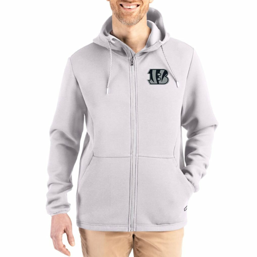 Cincinnati Bengals Cutter & Buck Roam Epic Comfort Recycled Full-Zip Hoodie Jacket - Gray Hoodies