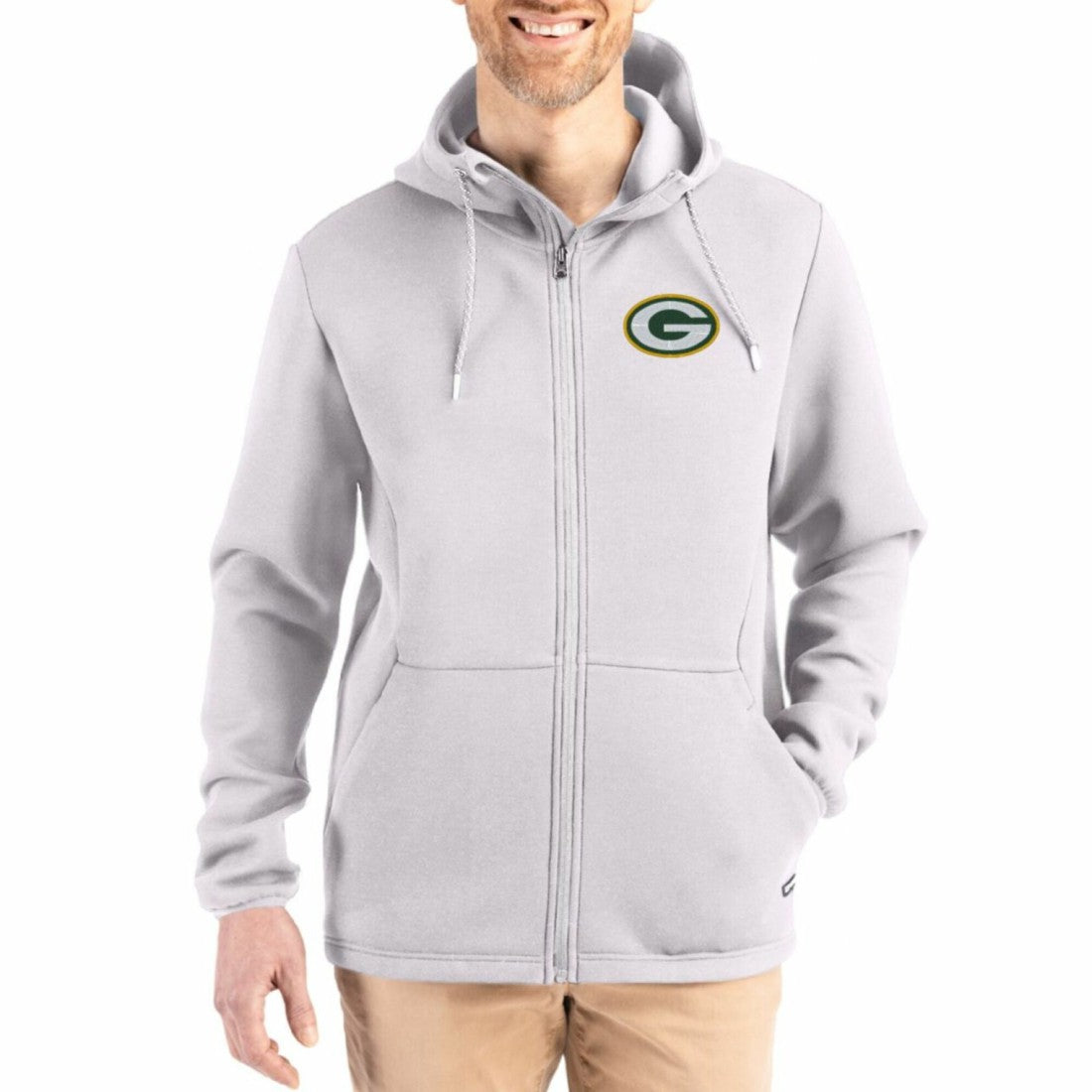 Green Bay Packers Cutter & Buck Roam Epic Comfort Recycled Full-Zip Hoodie Jacket - Gray Hoodies