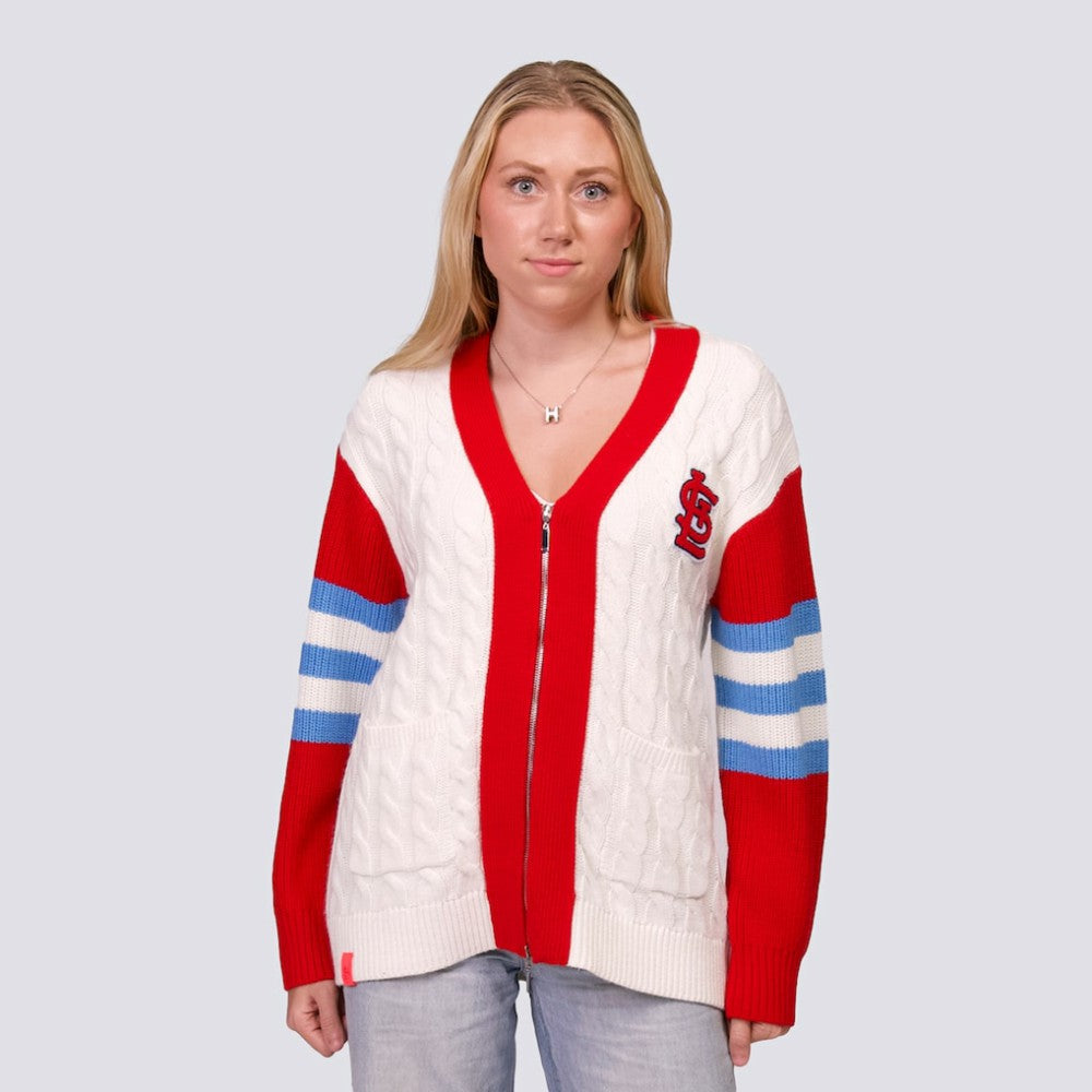 St. Louis Cardinals Lusso Women's Shyla Knit V-Neck Full-Zip Sweater - Red/White