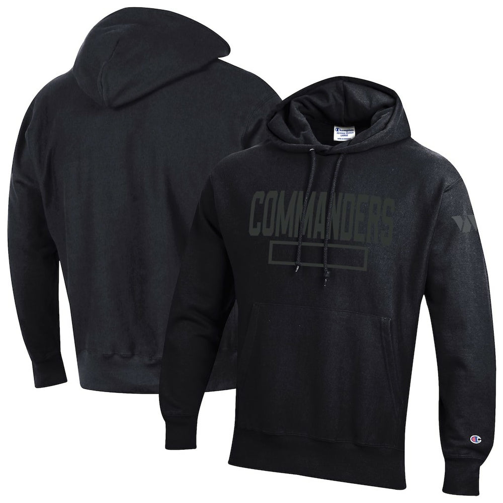 Washington Commanders Champion Tonal Reverse Weave Fleece Hoodie - Black Hoodies