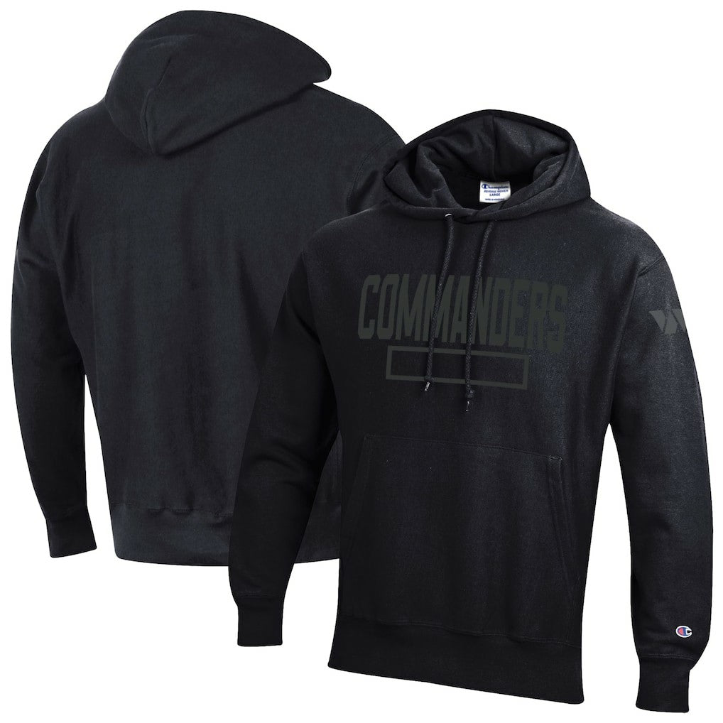 Washington Commanders Champion Tonal Reverse Weave Fleece Hoodie - Black Hoodies