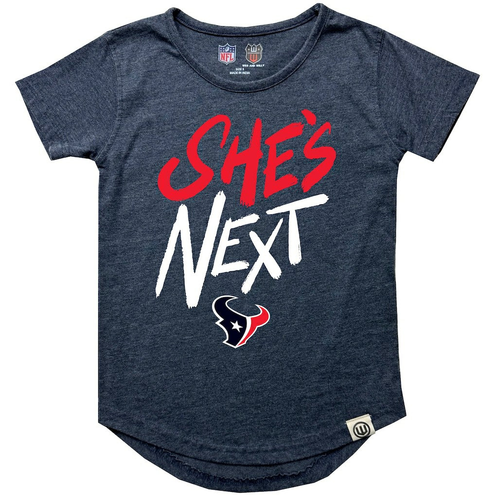 Houston Texans Wes & Willy Girls Youth She's Next Garment Washed T-Shirt - Navy T-shirts