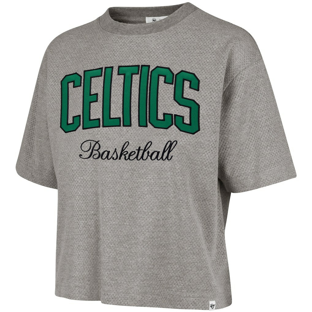Boston Celtics '47 Women's Pivot Drop Needle Cropped T-Shirt Gray - 47 brand