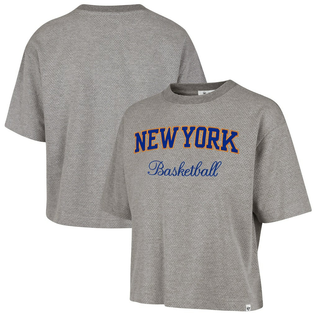 New York Knicks '47 Women's Pivot Drop Needle Cropped T-Shirt Gray - 47 brand