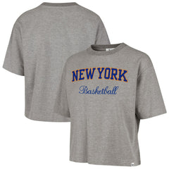 New York Knicks '47 Women's Pivot Drop Needle Cropped T-Shirt Gray - 47 brand